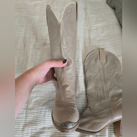 Acme Grey Leather Heel Boots Womens 7M Pointed Toe Western Cowboy Casual Shoe - Picture 3 of 6